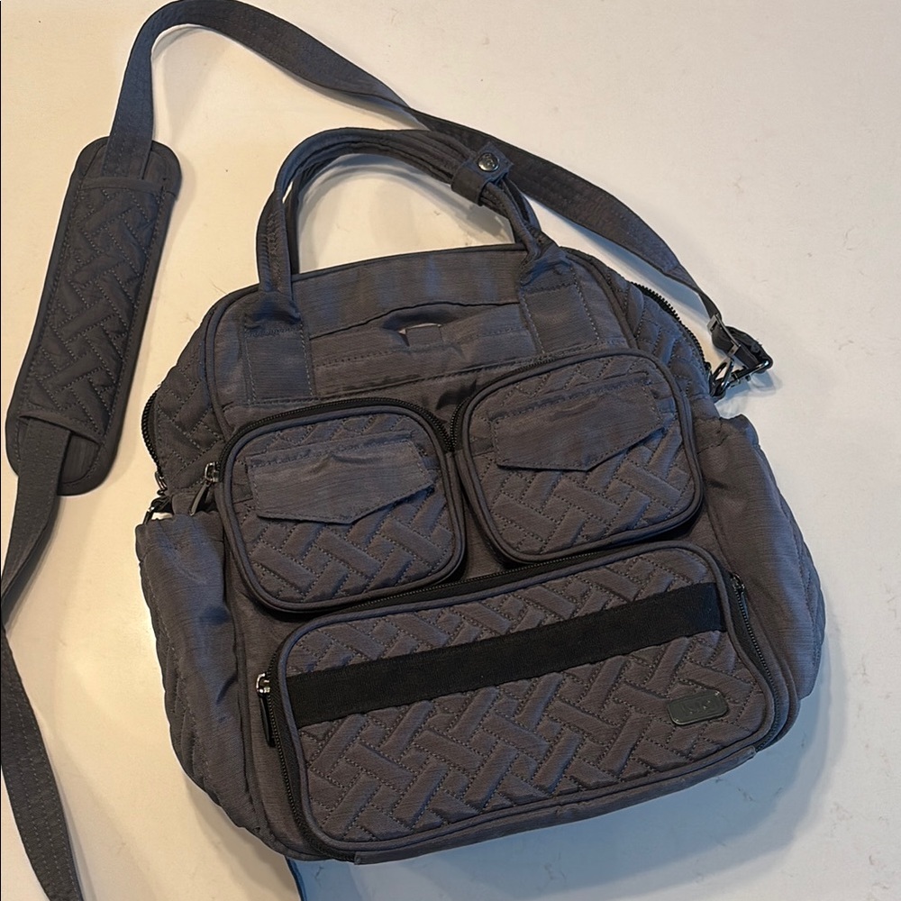 Lug Gray Messenger Bag with Adjustable Strap and Quilted Design